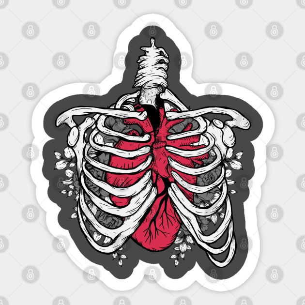 Big red heart skeleton Sticker by Jess Adams